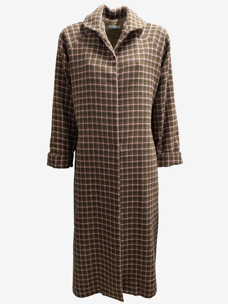 Camel-Pink Checked Long Winter Coat