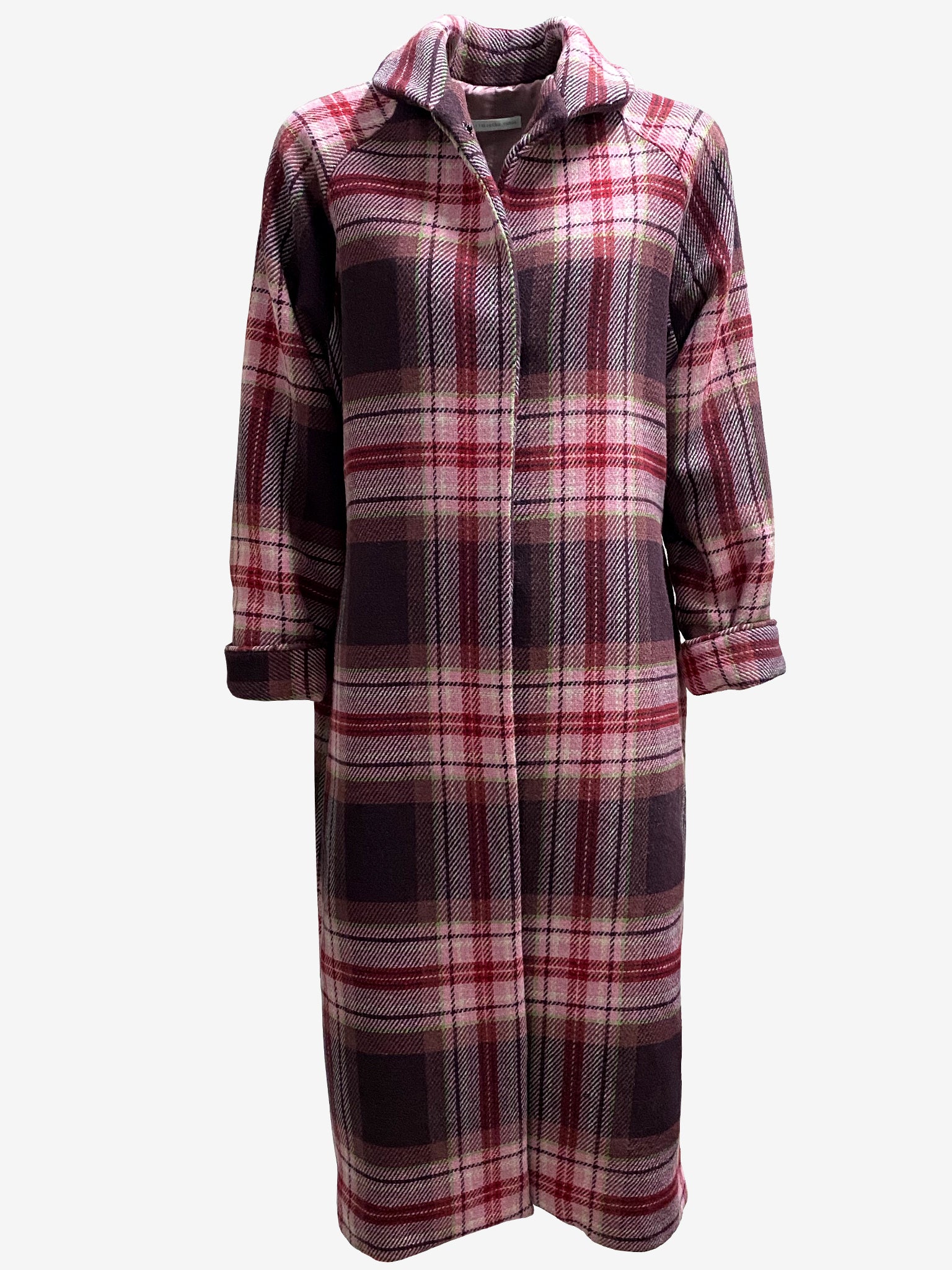 Pink-Plum Checked Long Winter Coat