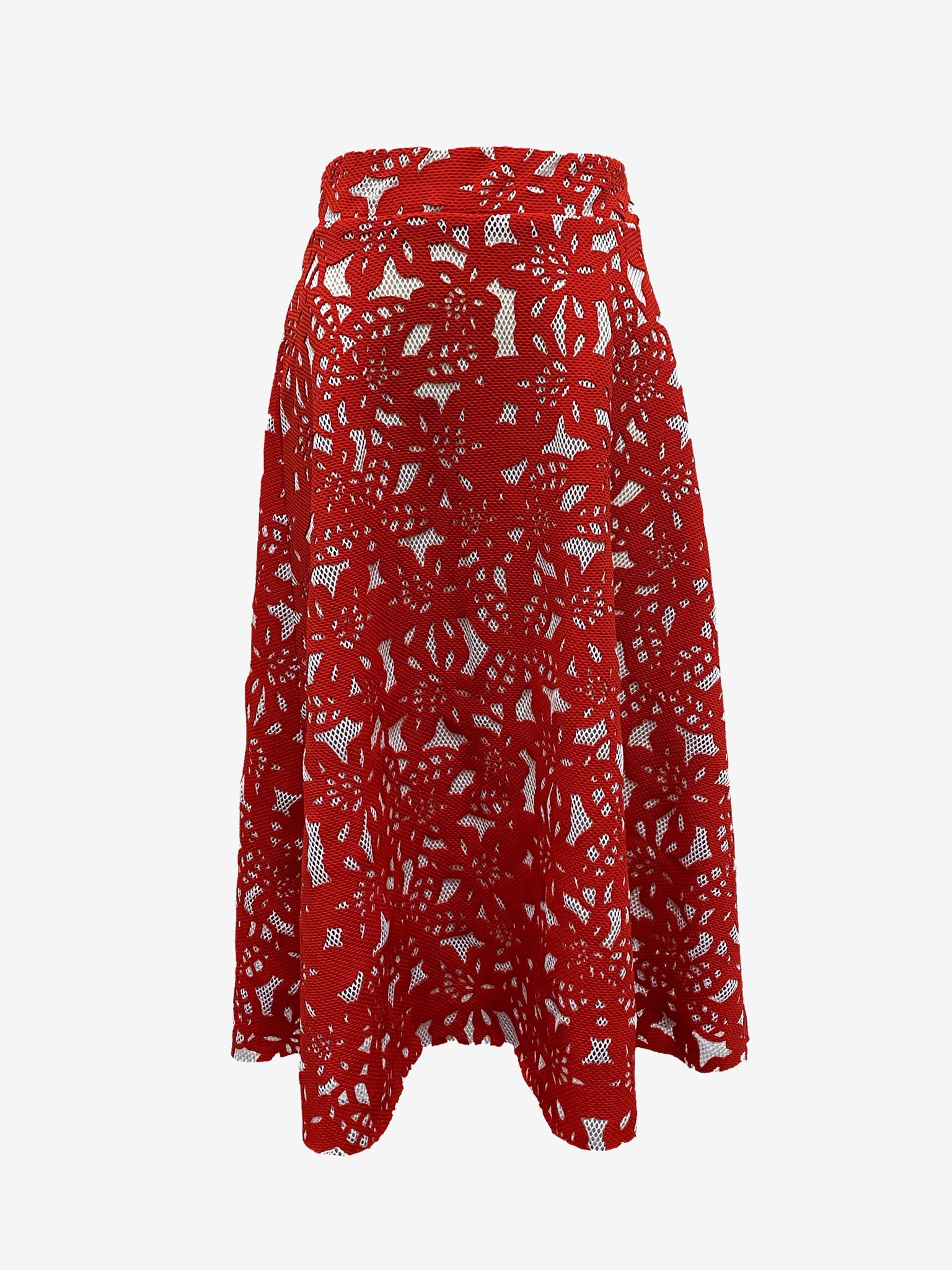 Red White Scuba Lace Laser Cut Skirt