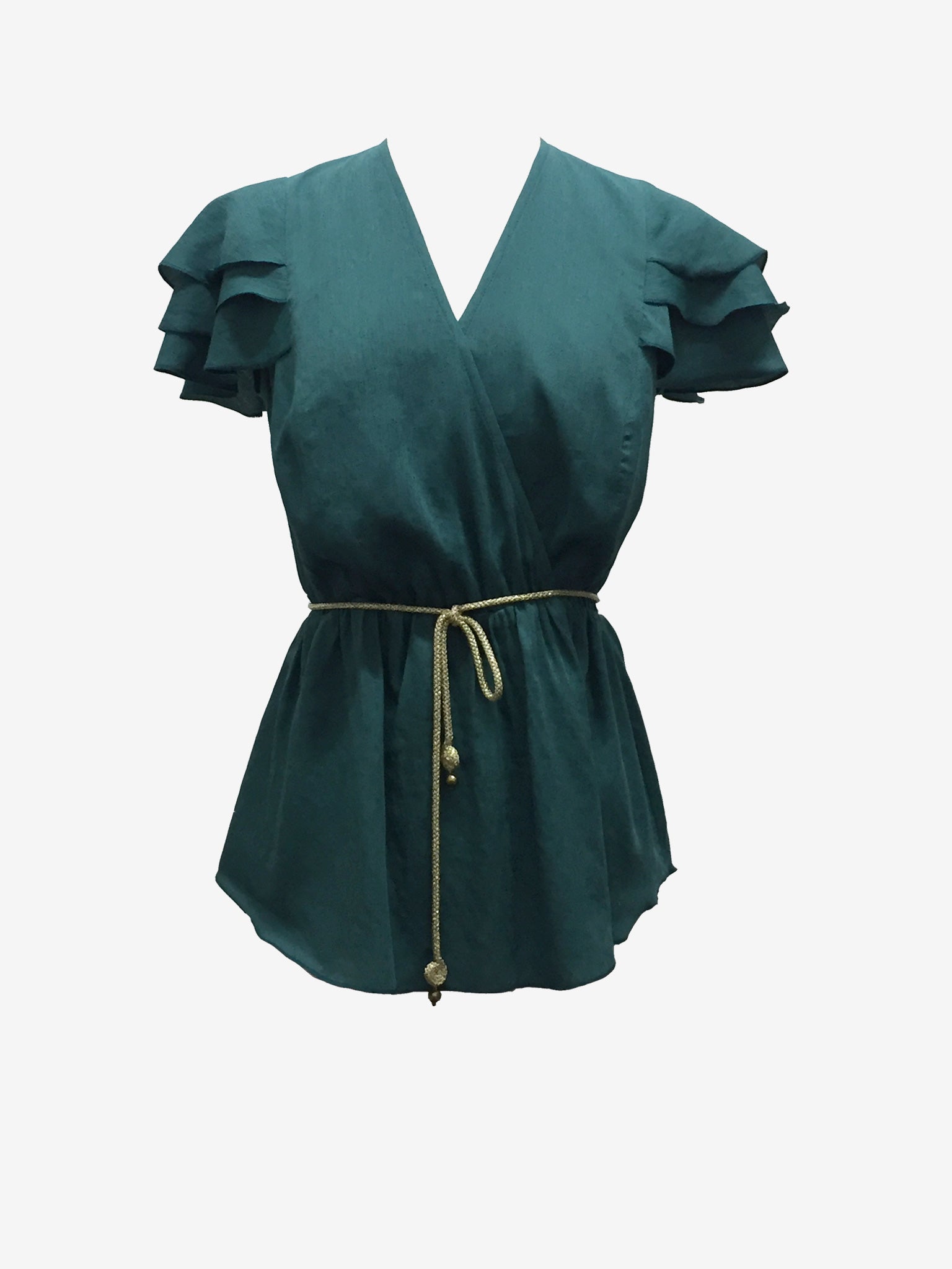 Emerald Romantic V-Neck Blouse