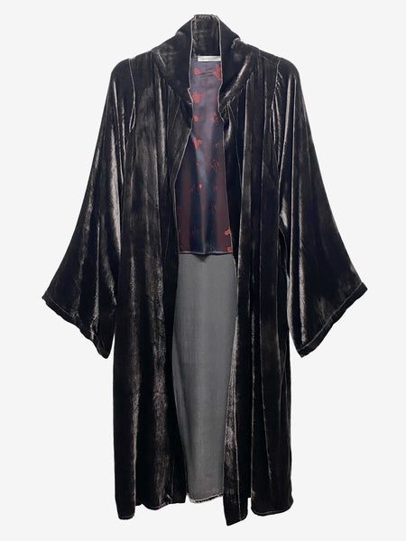 Greige Silk Blend Velvet Kimono