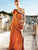 One Shoulder Long Copper Grecian Dress